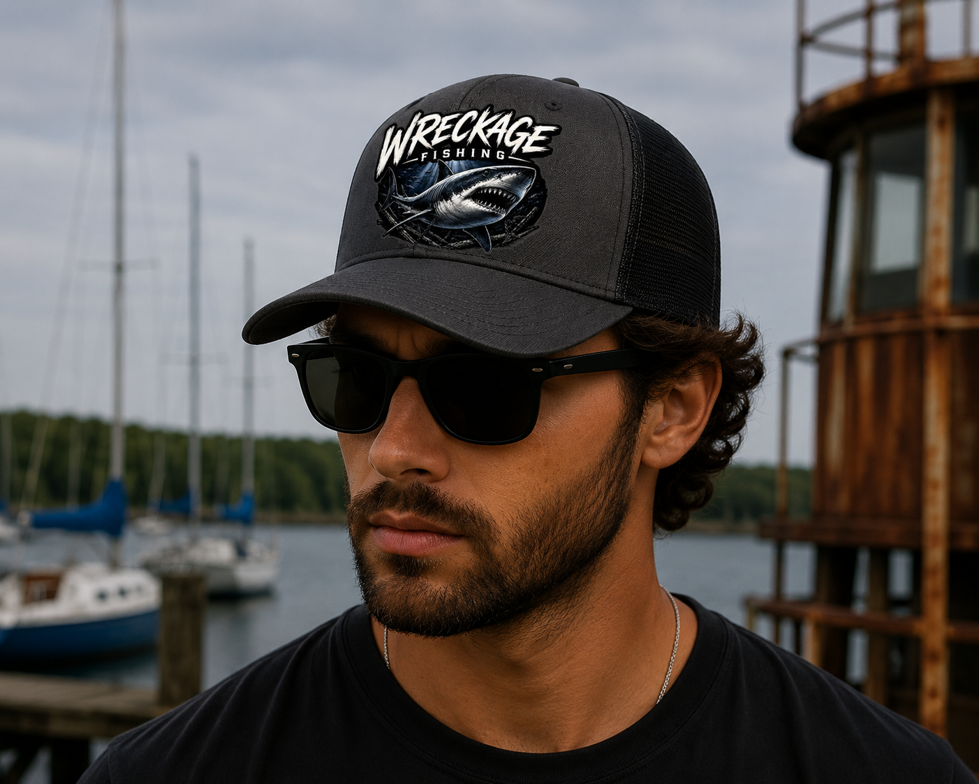 Wf shark Trucker hat chacoal:black side.png