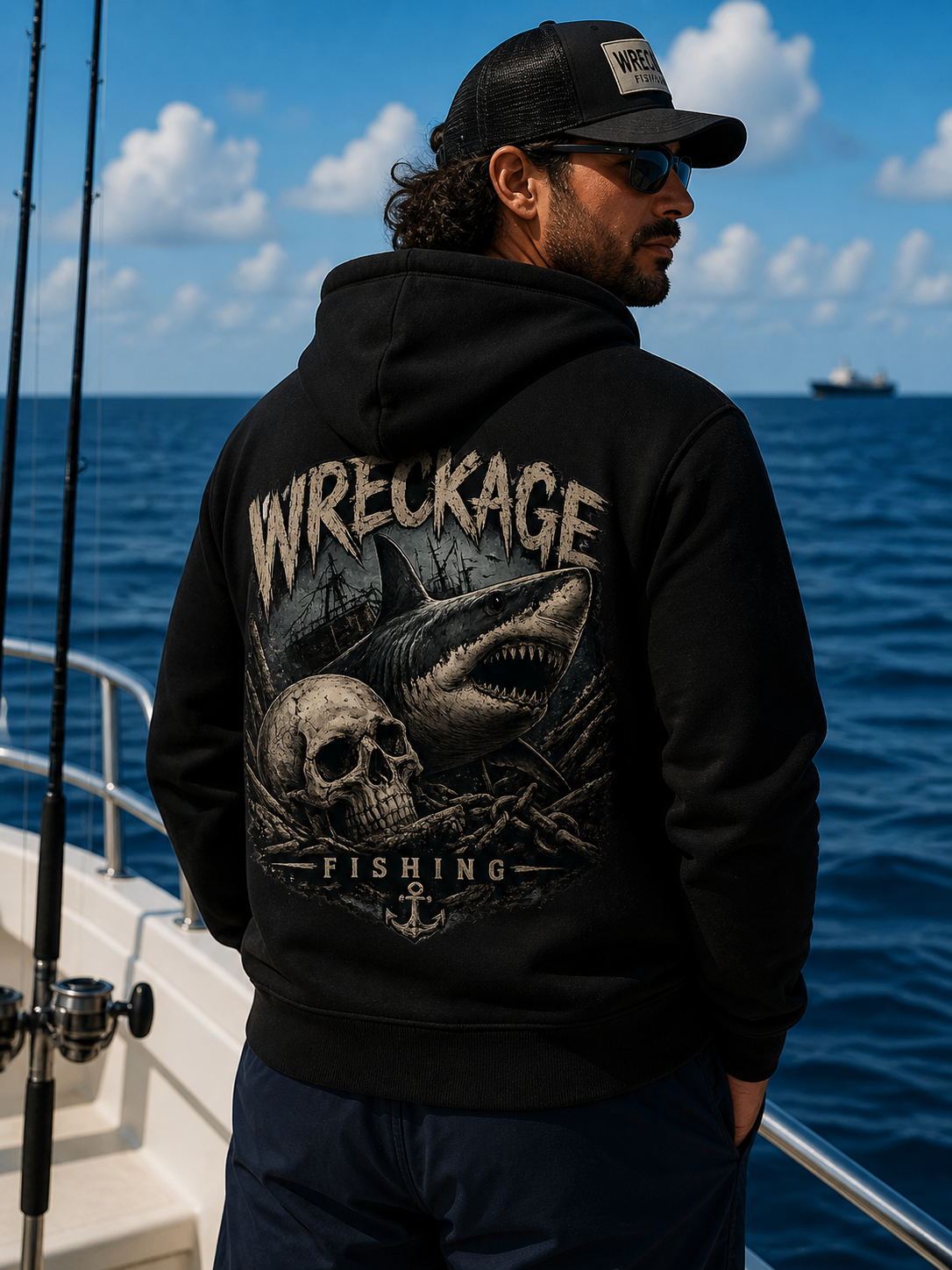 WF skull and shark Hoodie black Back.png