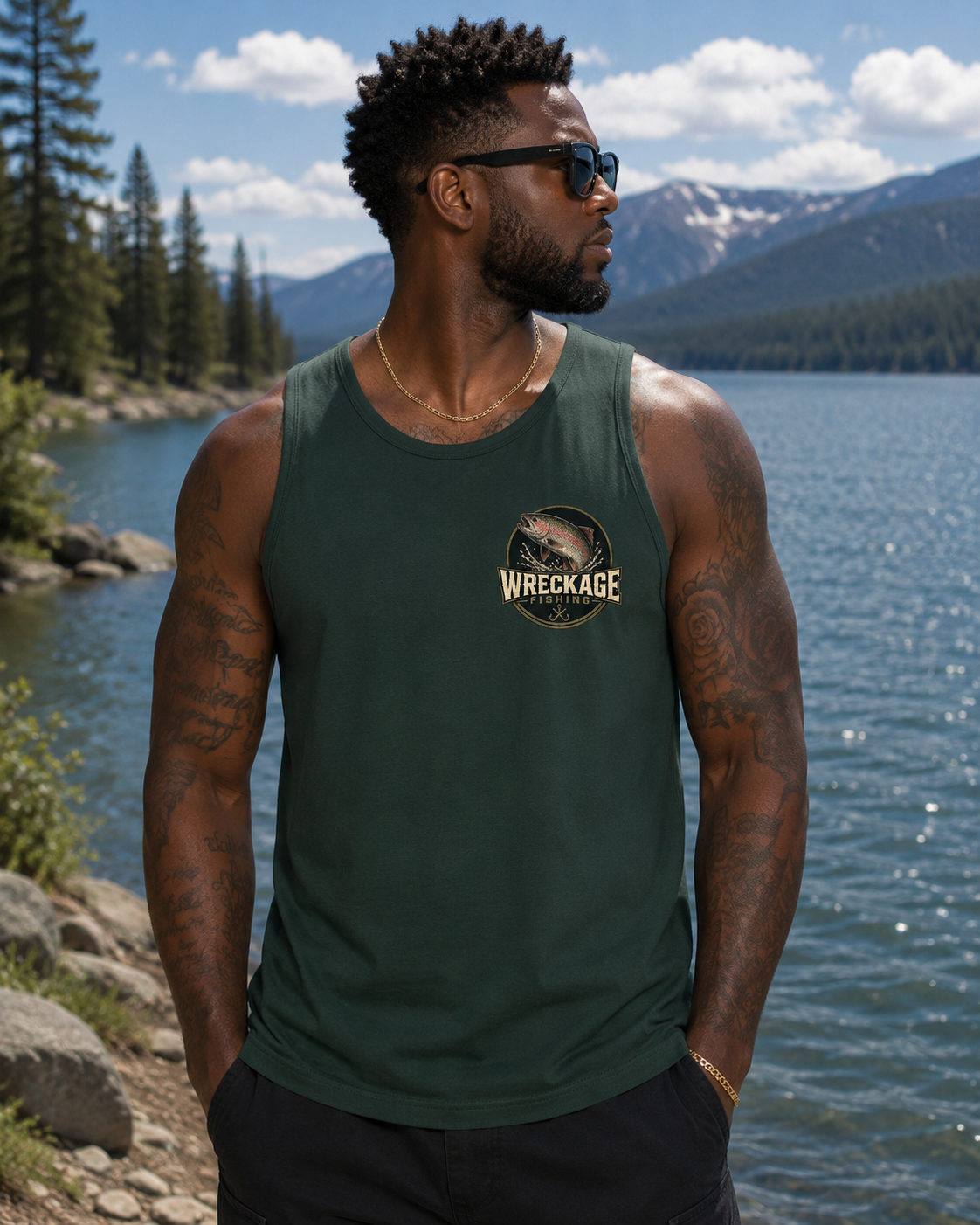 WF Rainbow Trout Men's Tank Top fgreen front.png