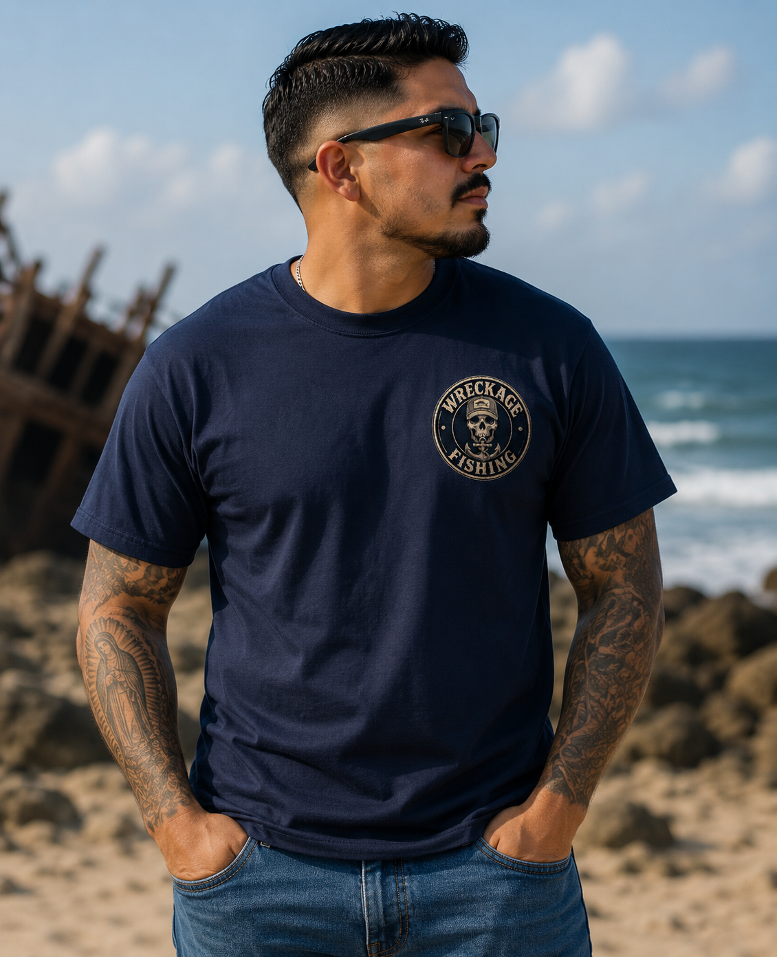 WF Black and Gray Skull Tshirt navy front.png