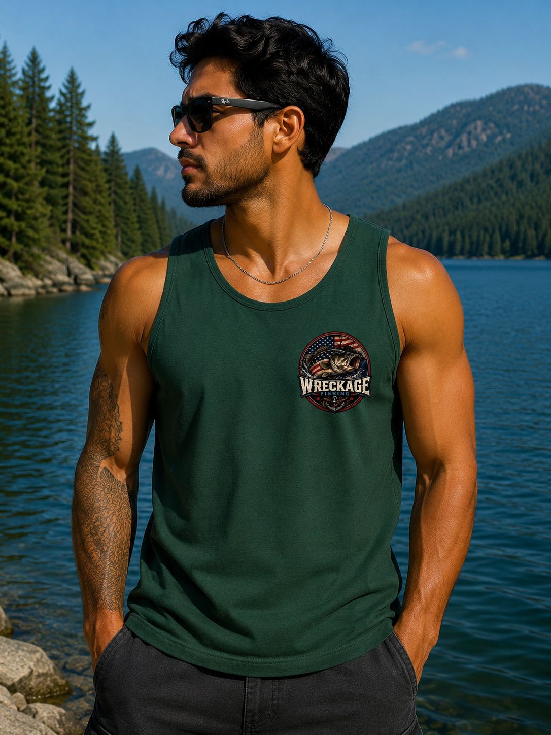 WF Patriotic Bass Men's Tank top fgreen front.png