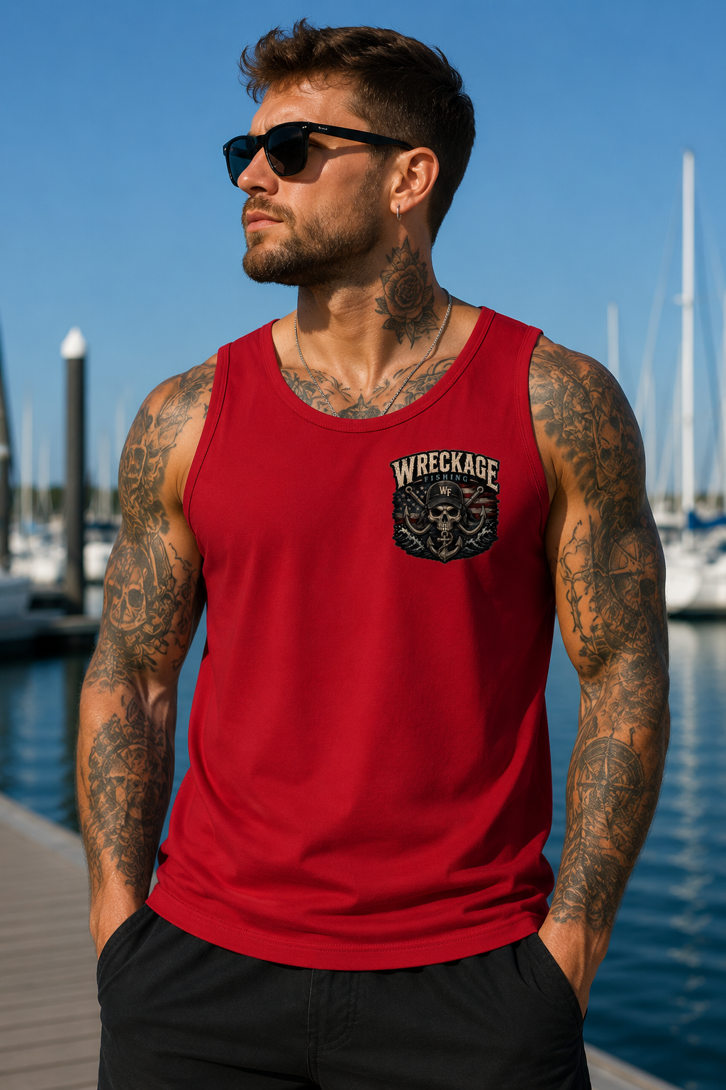 WF Hat and Skull Men's Tank Top red front.png