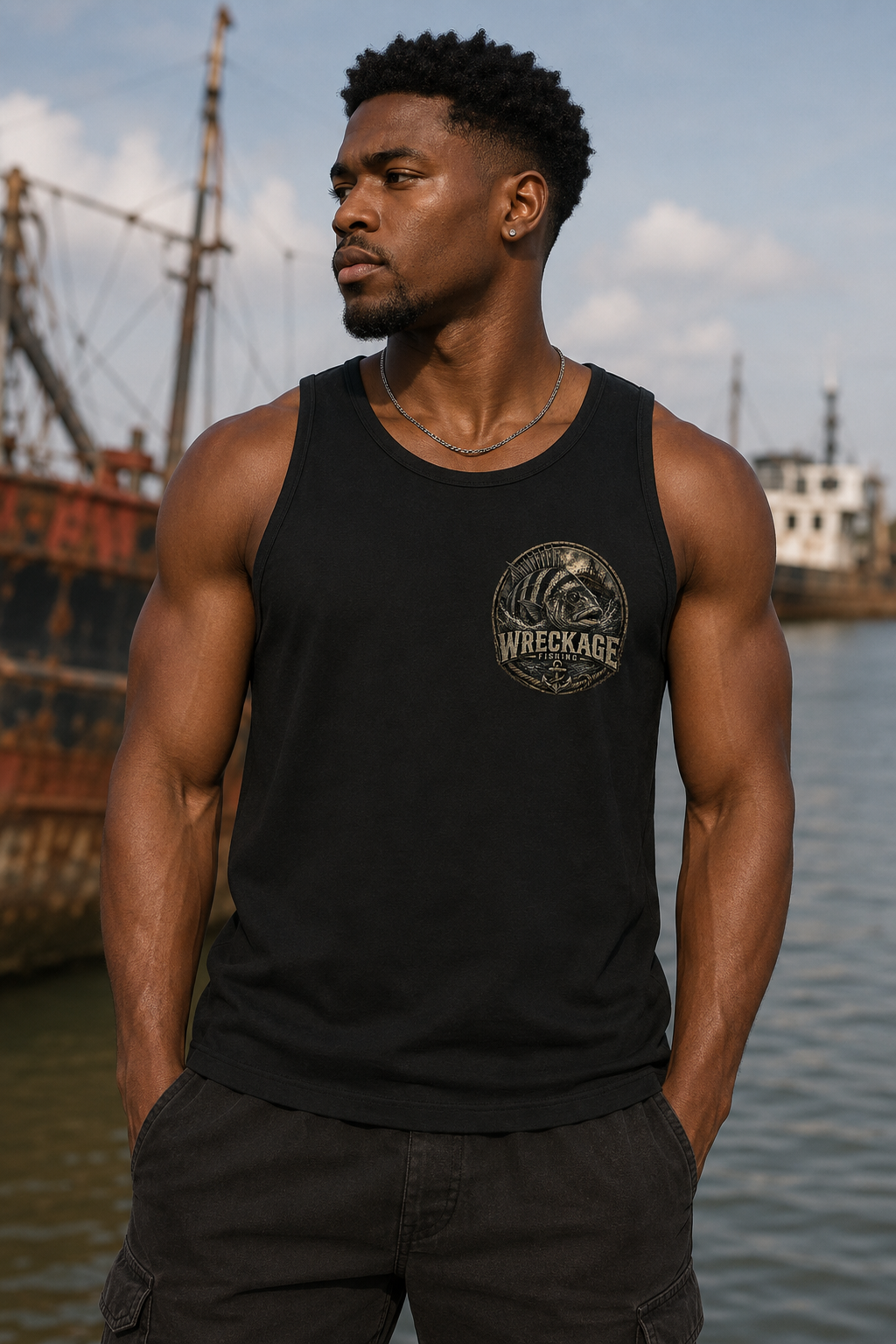 WF Sheepshead Men's tank top Black front.png