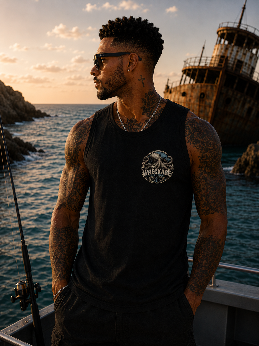 WF octopus Mens tank top black front.png