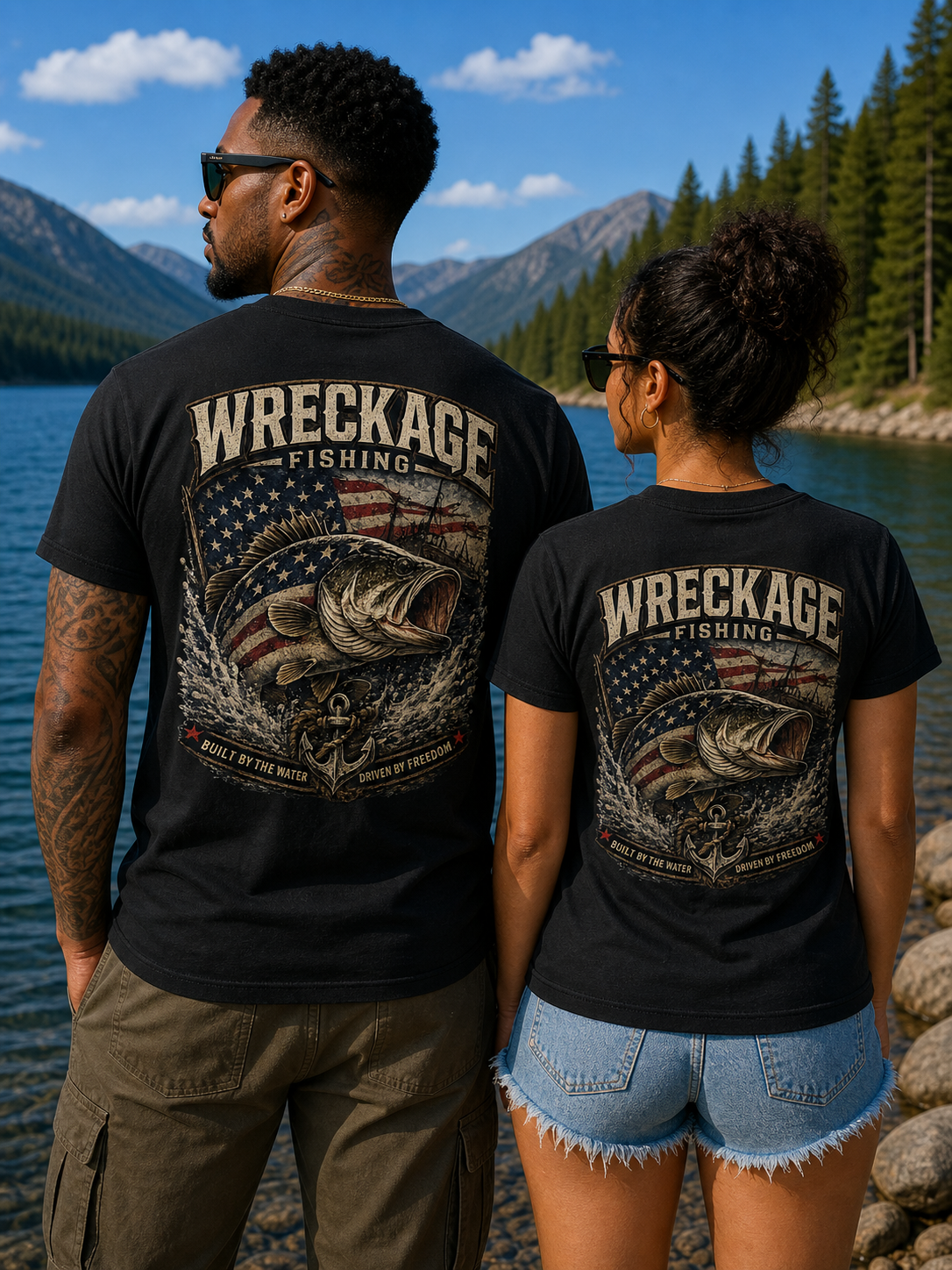 Wreckage Fishing Patriotic Bass Men's T-Shirt