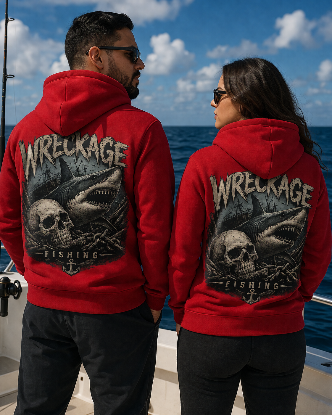 WF skull and shark Hoodie red Back.png