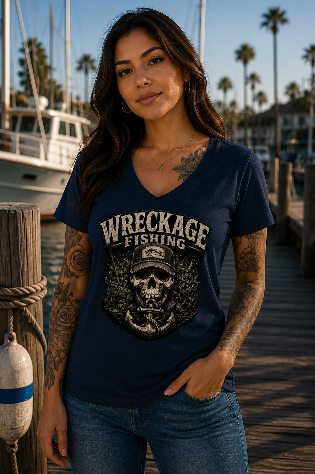 WF Black and Gray Skull Women's V-Neck navy.png
