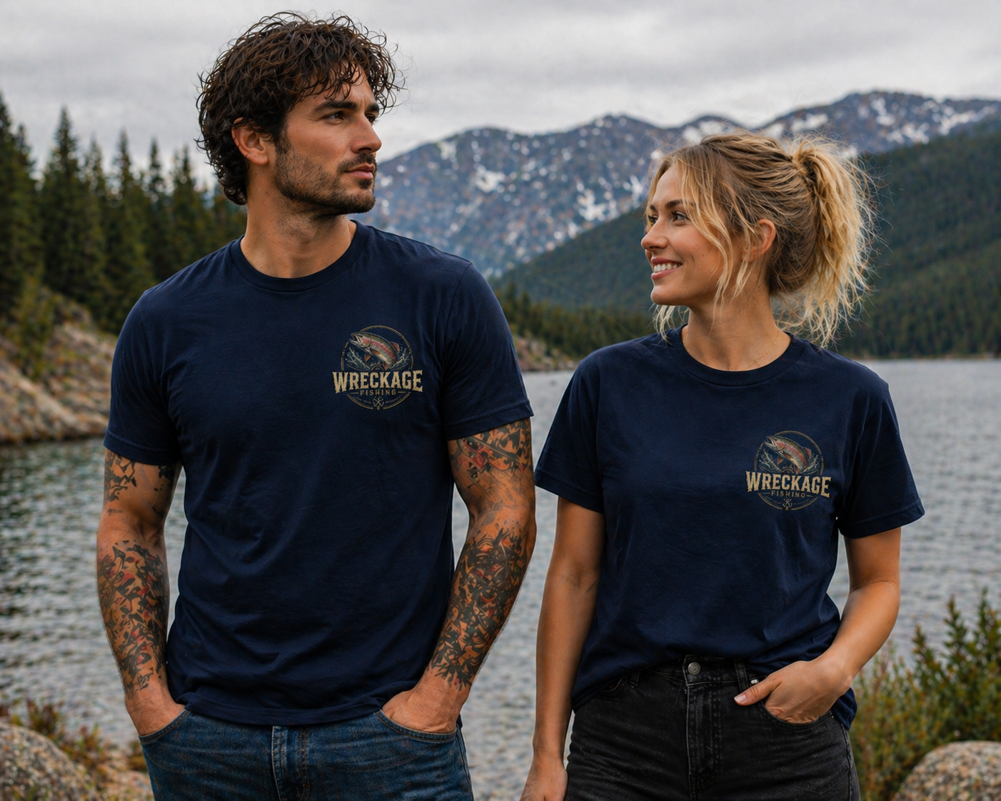 WF Rainbow Trout Tshirt Navy Front.png