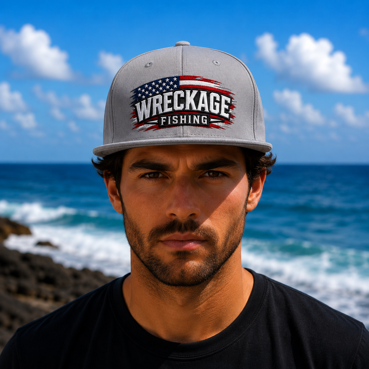 WF American Flag Flat Bill Hat gray Front.png