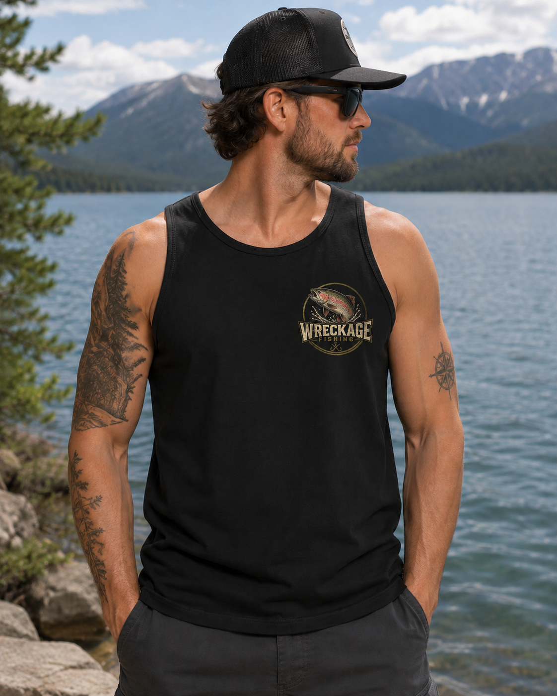 WF Rainbow Trout Men's Tank Top Black front.png