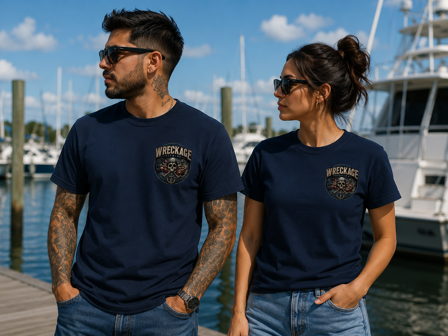 WF Pirate Ship and American Flag Tshirt navy front.png