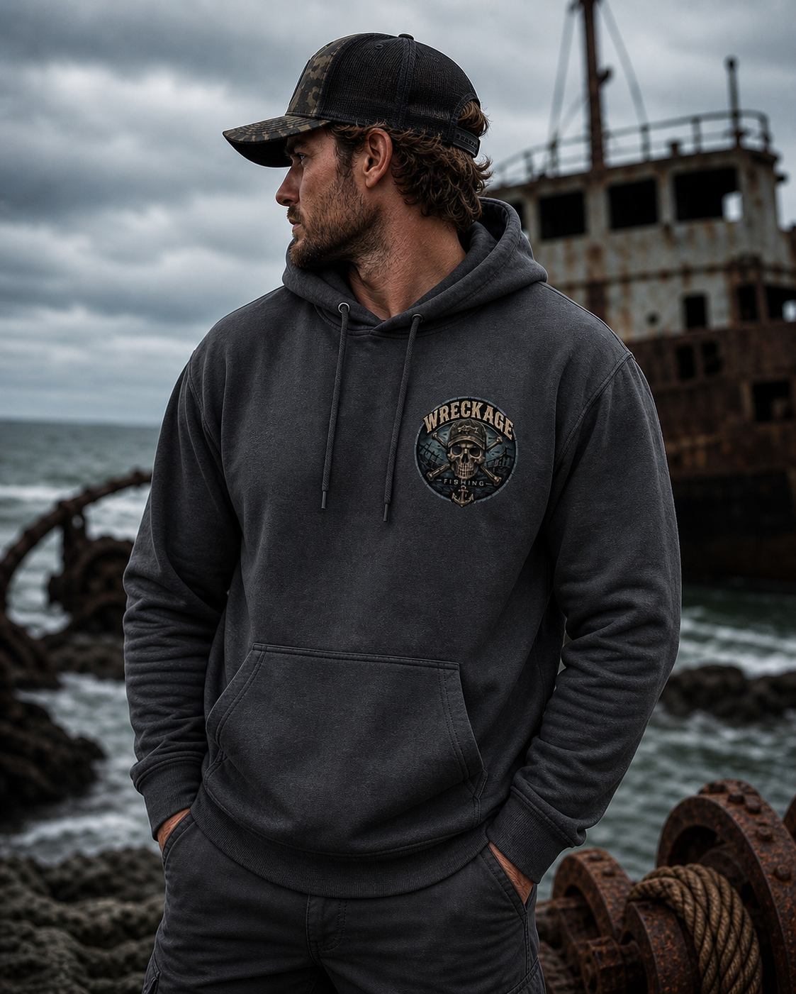 WF Skull and Wreckage hoodie charcoal front.png
