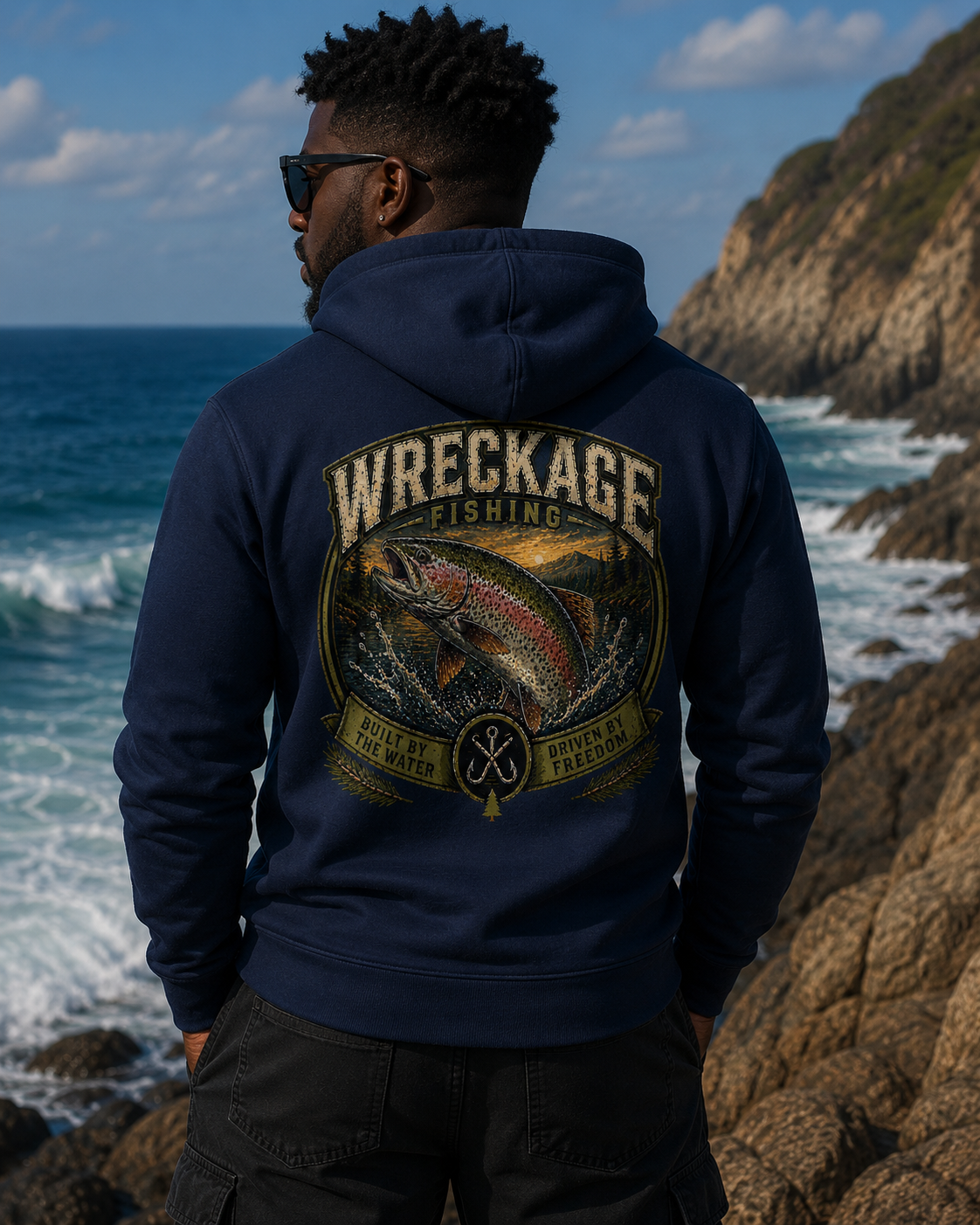 WF Rainbow Trout Hoodie navy Back.png