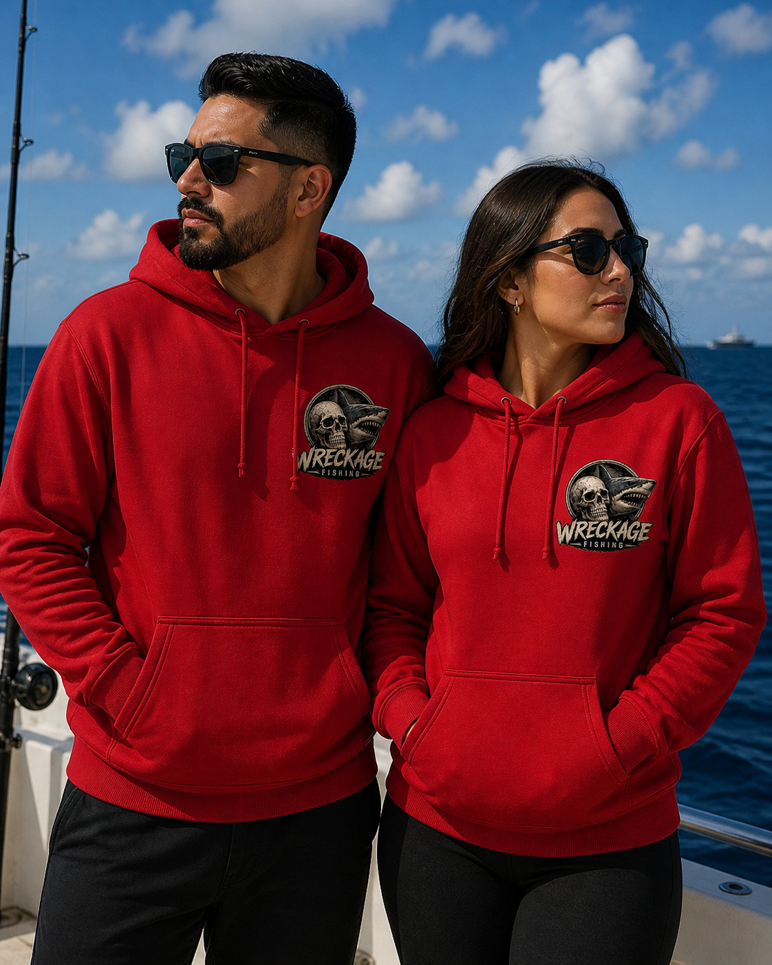 WF skull and shark Hoodie red front.png