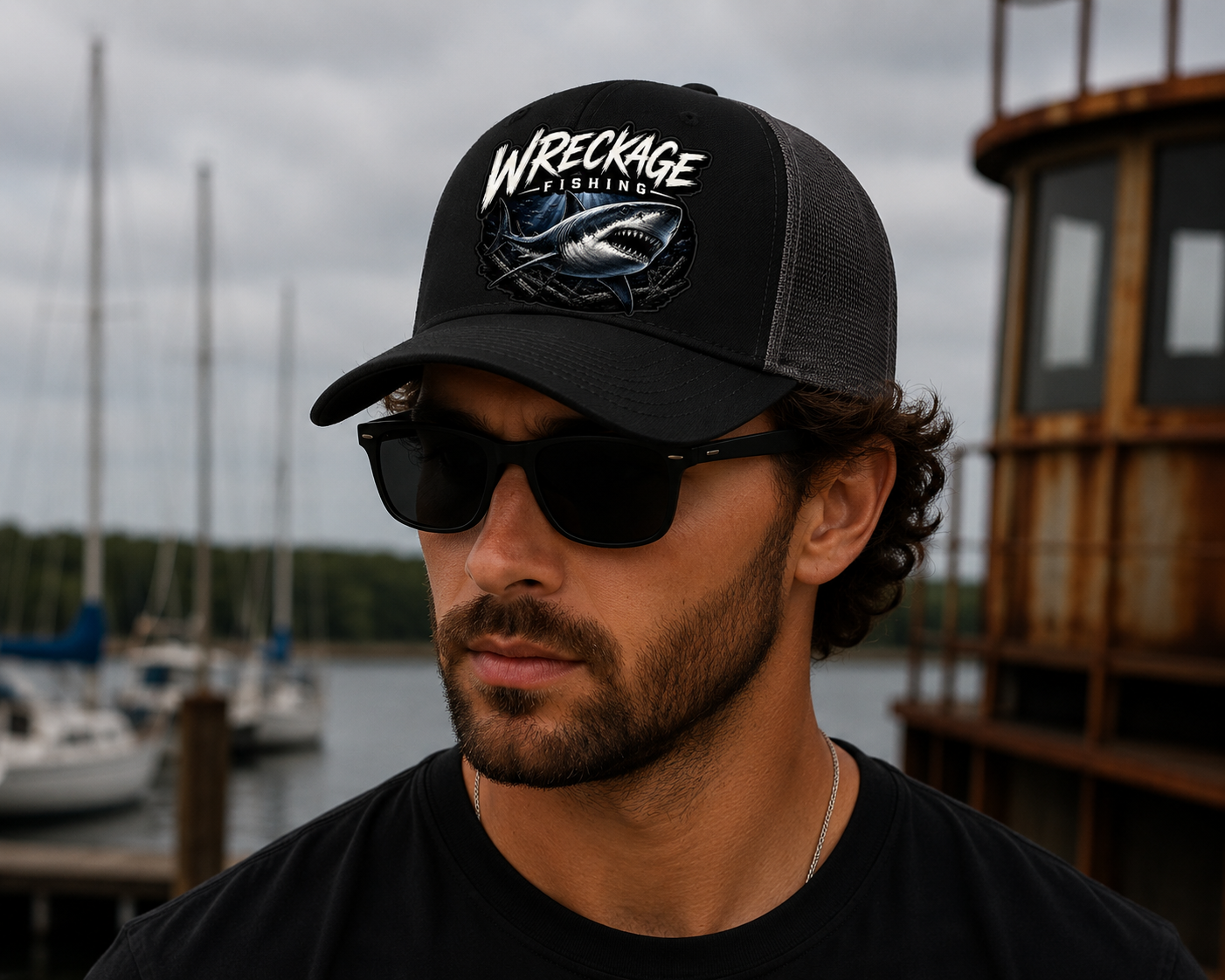 Wf shark Trucker hat Black:charcoal side.png