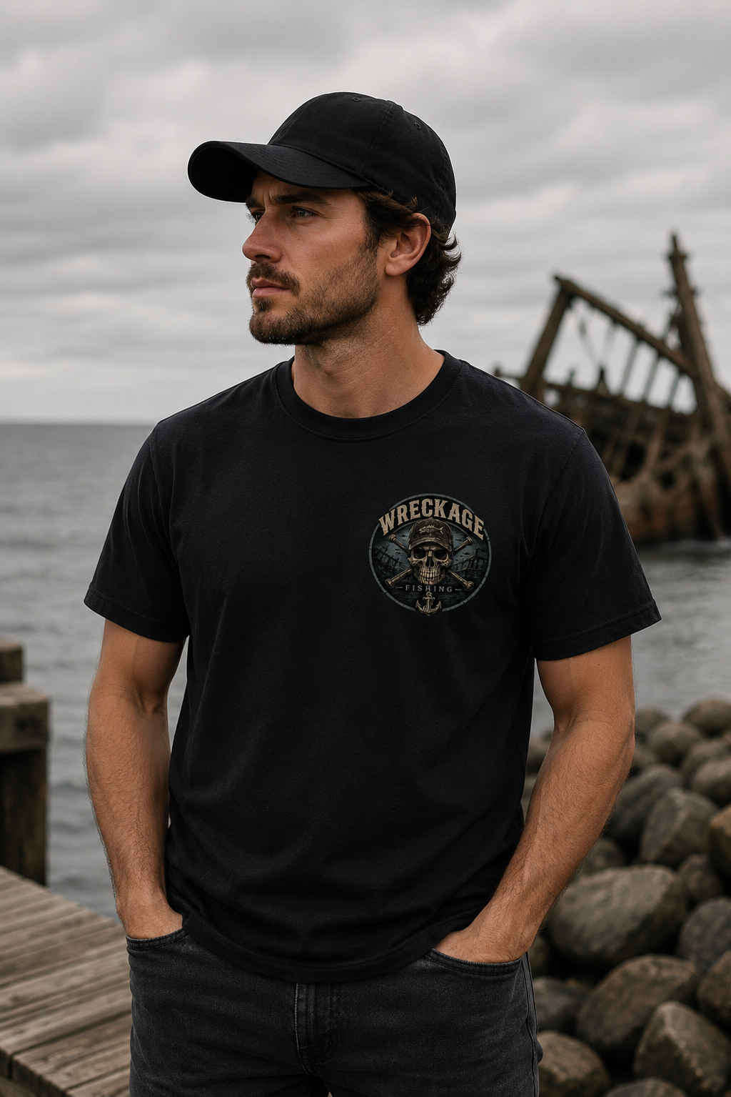 WF Skull and Wreckage Tshirt Black front.png