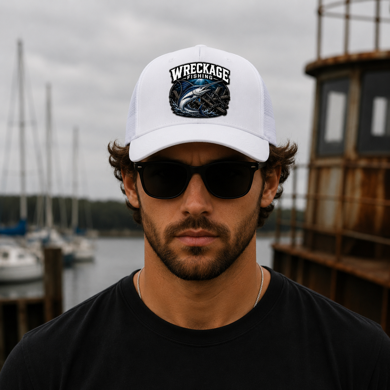 Wreckage Fishing Marlin Snapback Trucker Hat Mesh Back