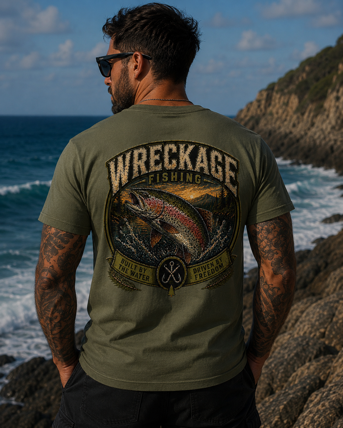 WF Rainbow Trout Tshirt mgreen Back.png