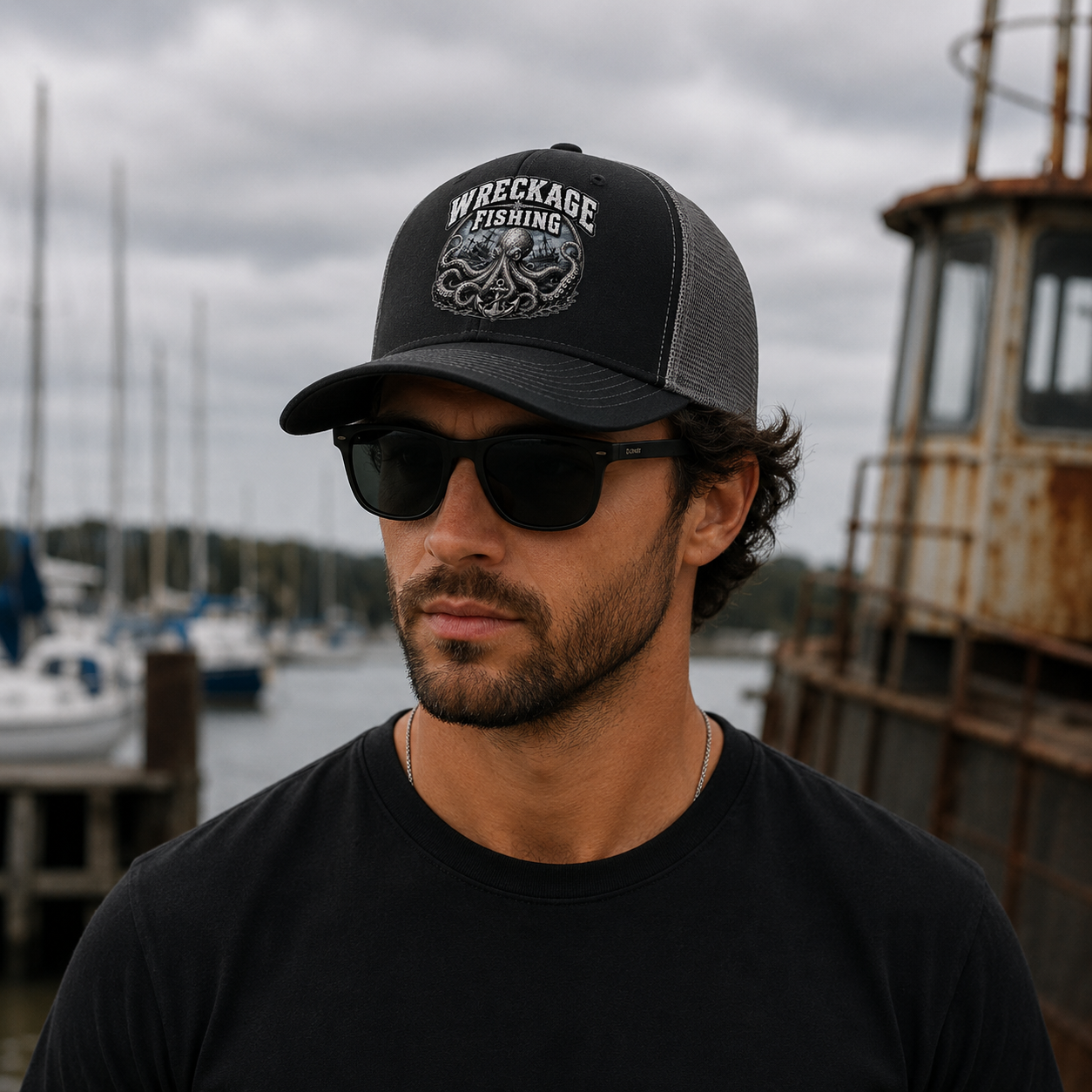 Wf Octopus Trucker hat Black:charcoal side.png