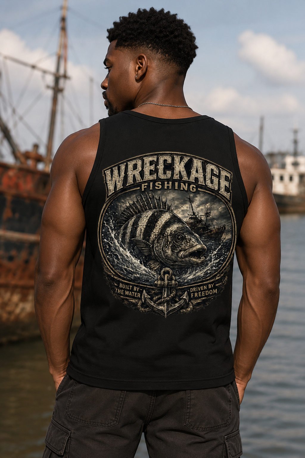 WF Sheepshead Men's tank top Black back.png