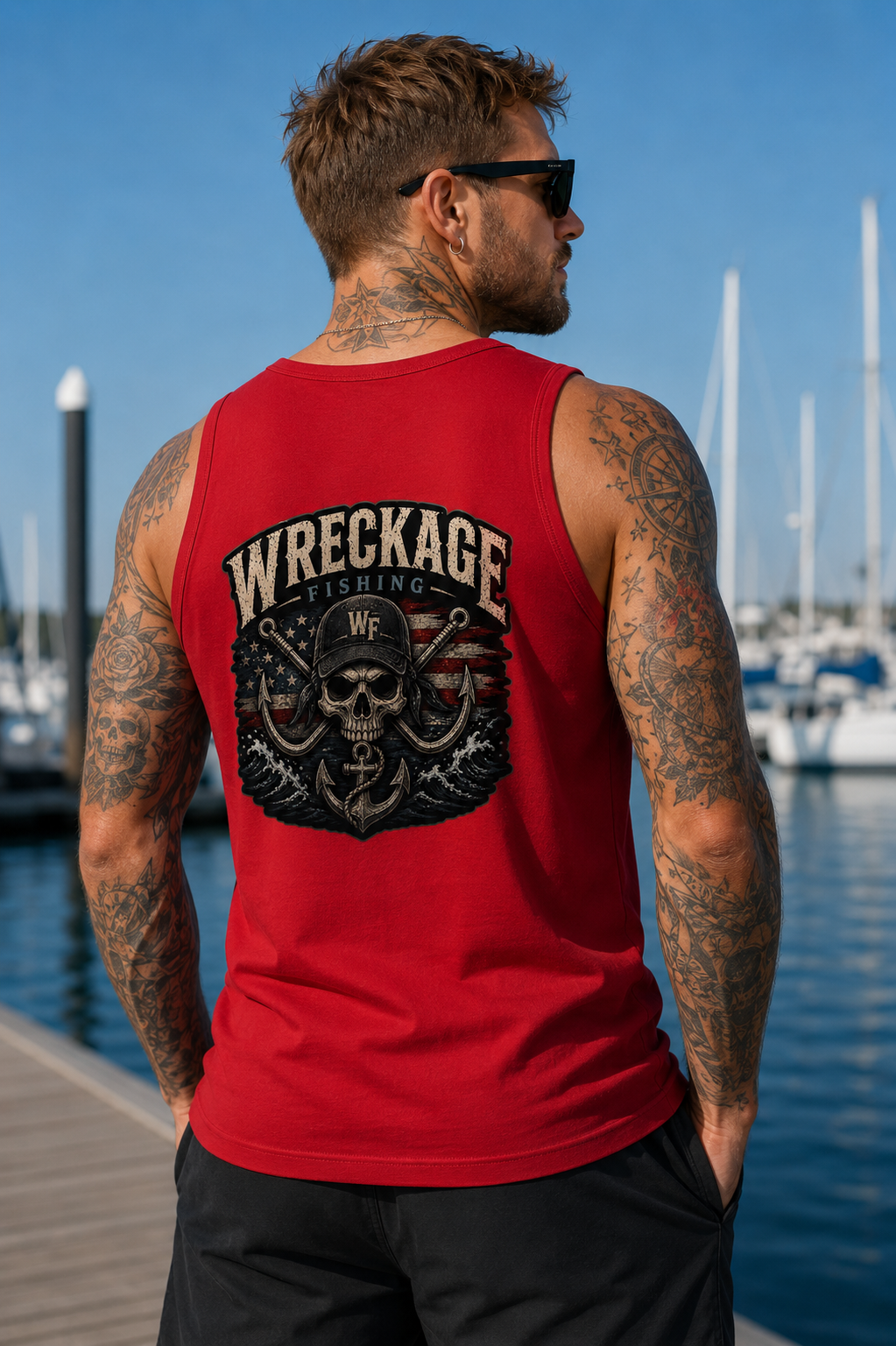 WF Hat and Skull Men's Tank Top red Back.png