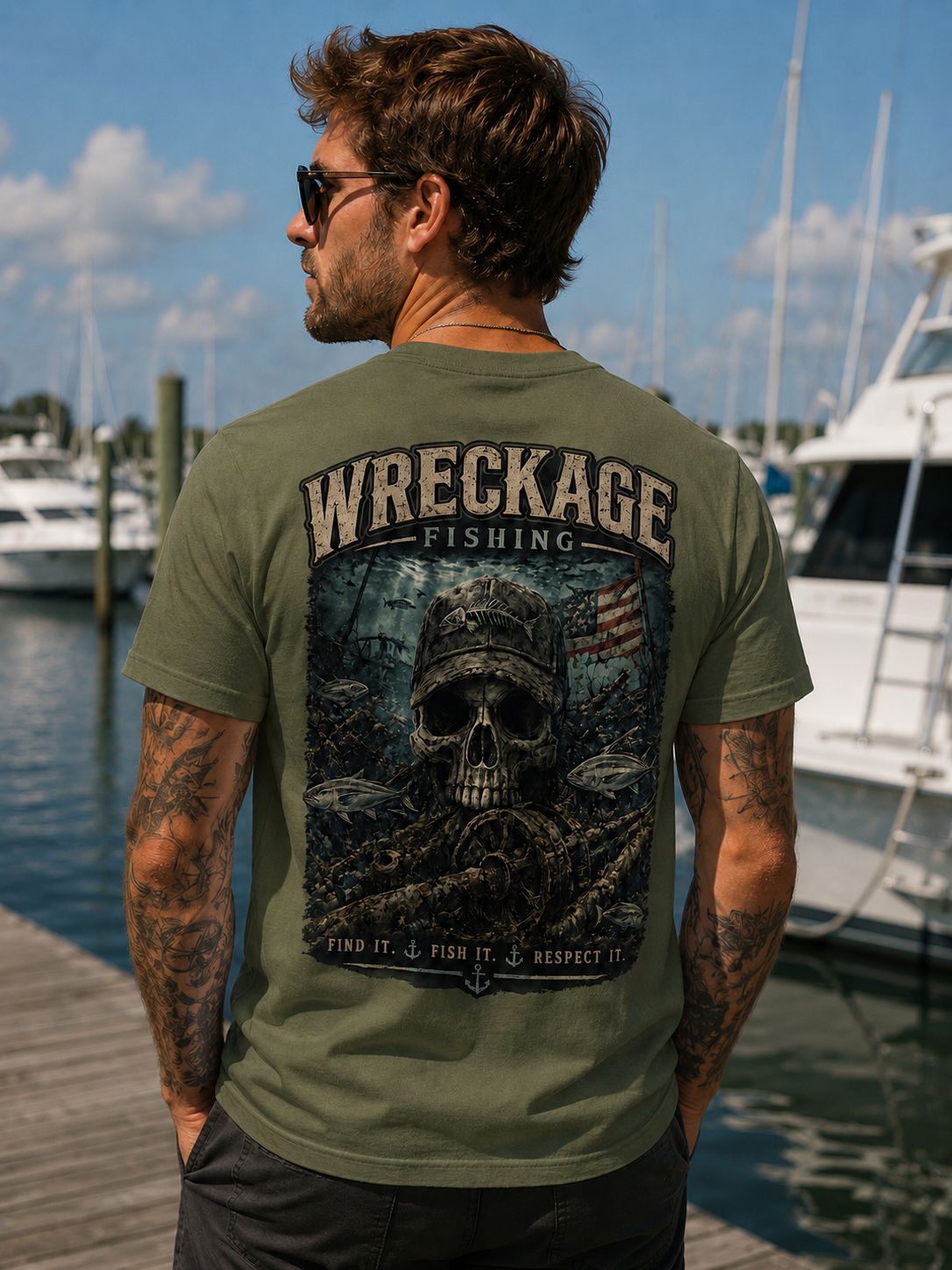 Wreckage Fishing Skull and Wreckage Men's T-Shirt