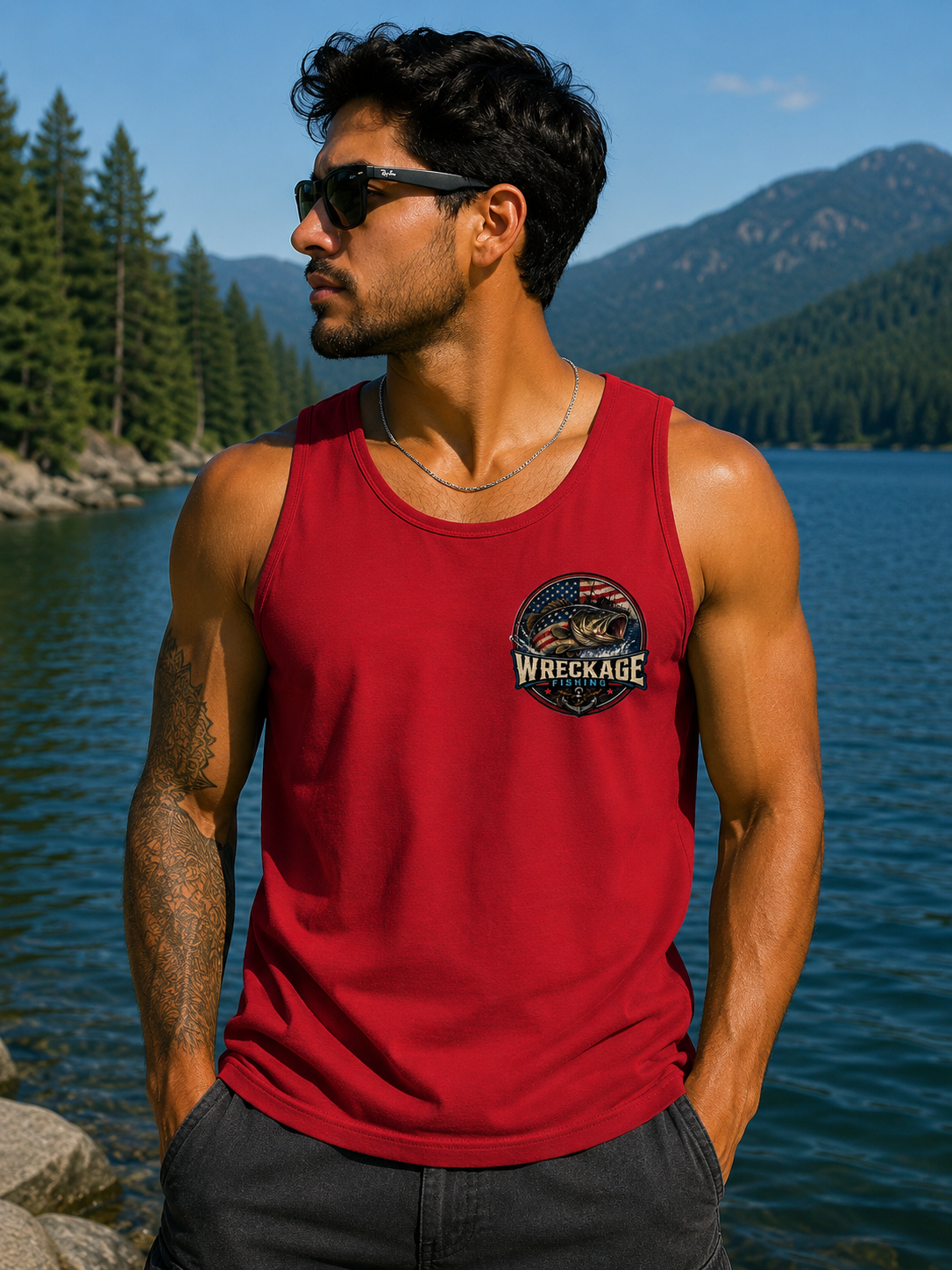 WF Patriotic Bass Men's Tank top red front.png