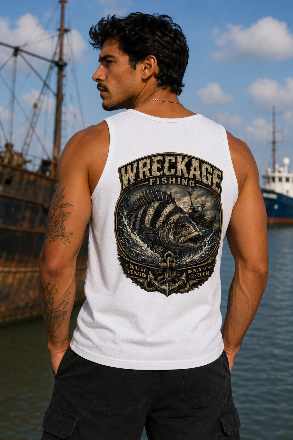 WF Sheepshead Men's tank top white back.png