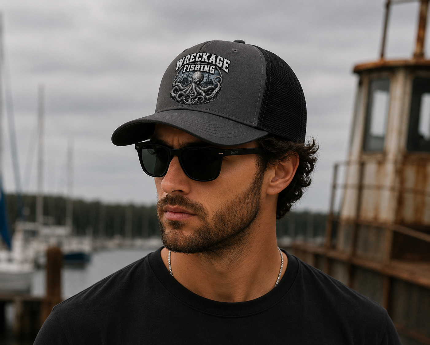 Wf Octopus Trucker hat charcoal:black side.png