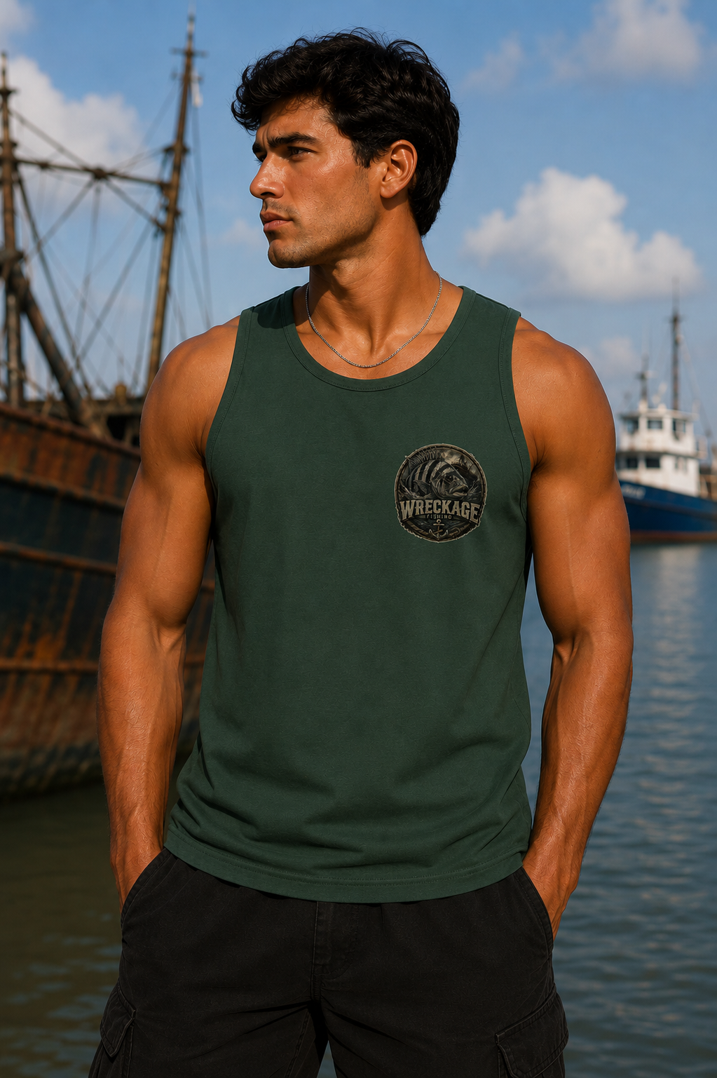 WF Sheepshead Men's tank top fgreen front.png