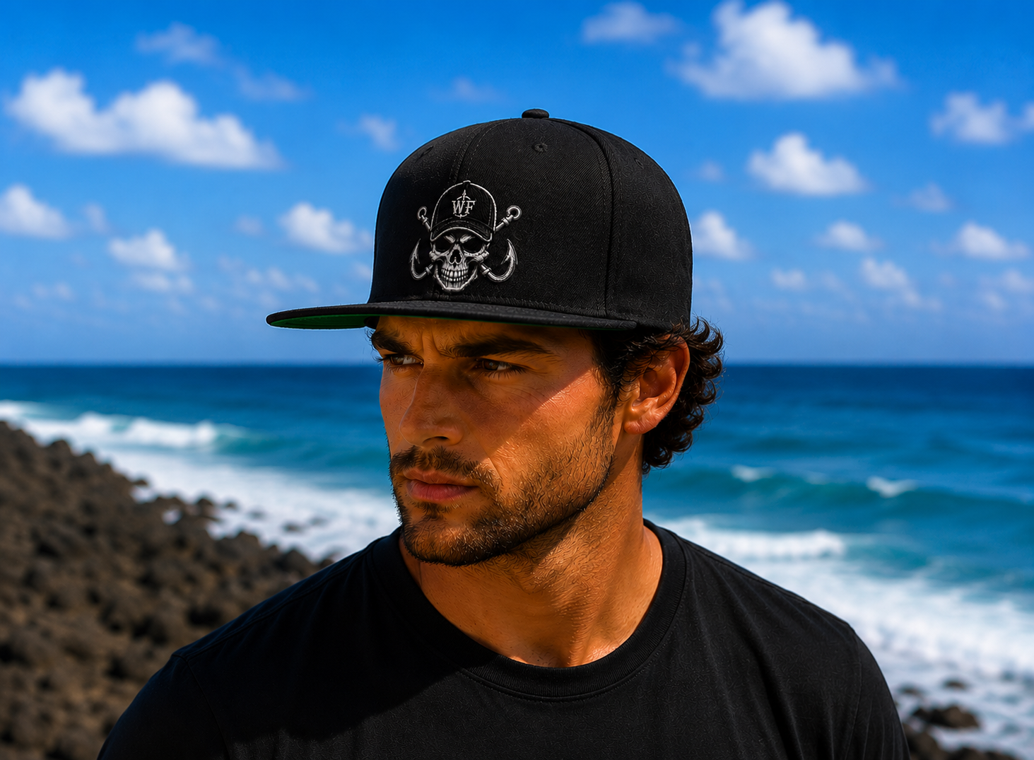 WF WF Skull Flat Bill Hat Black side.png