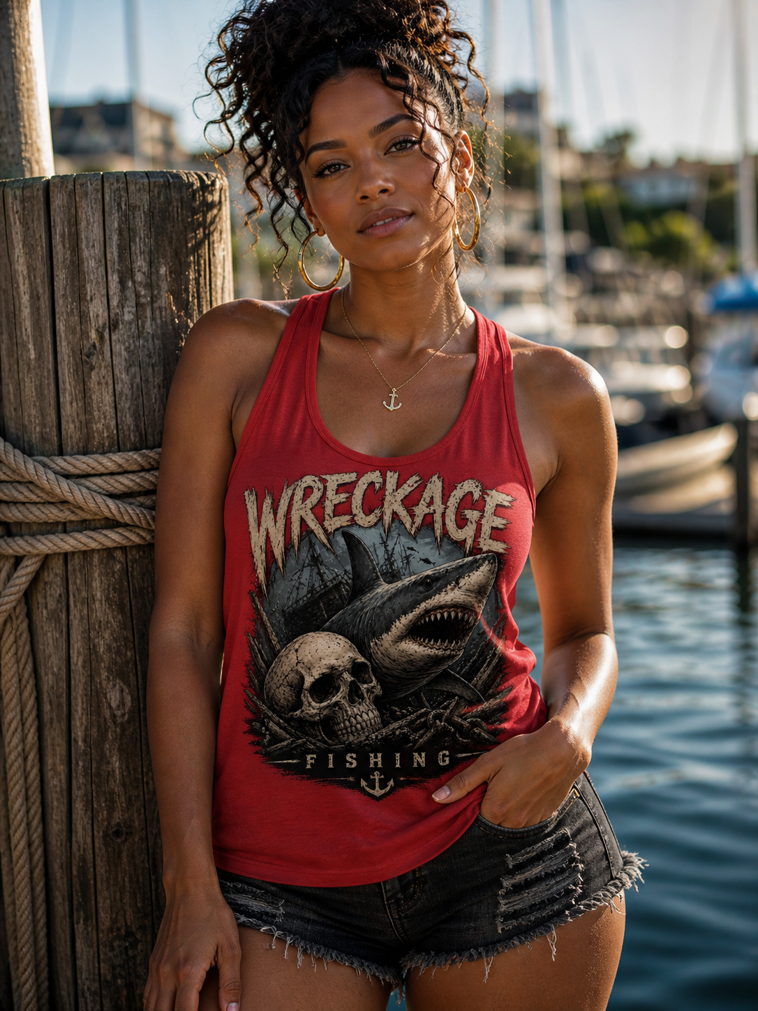 WF Skull and Shark Womens tank top red.png