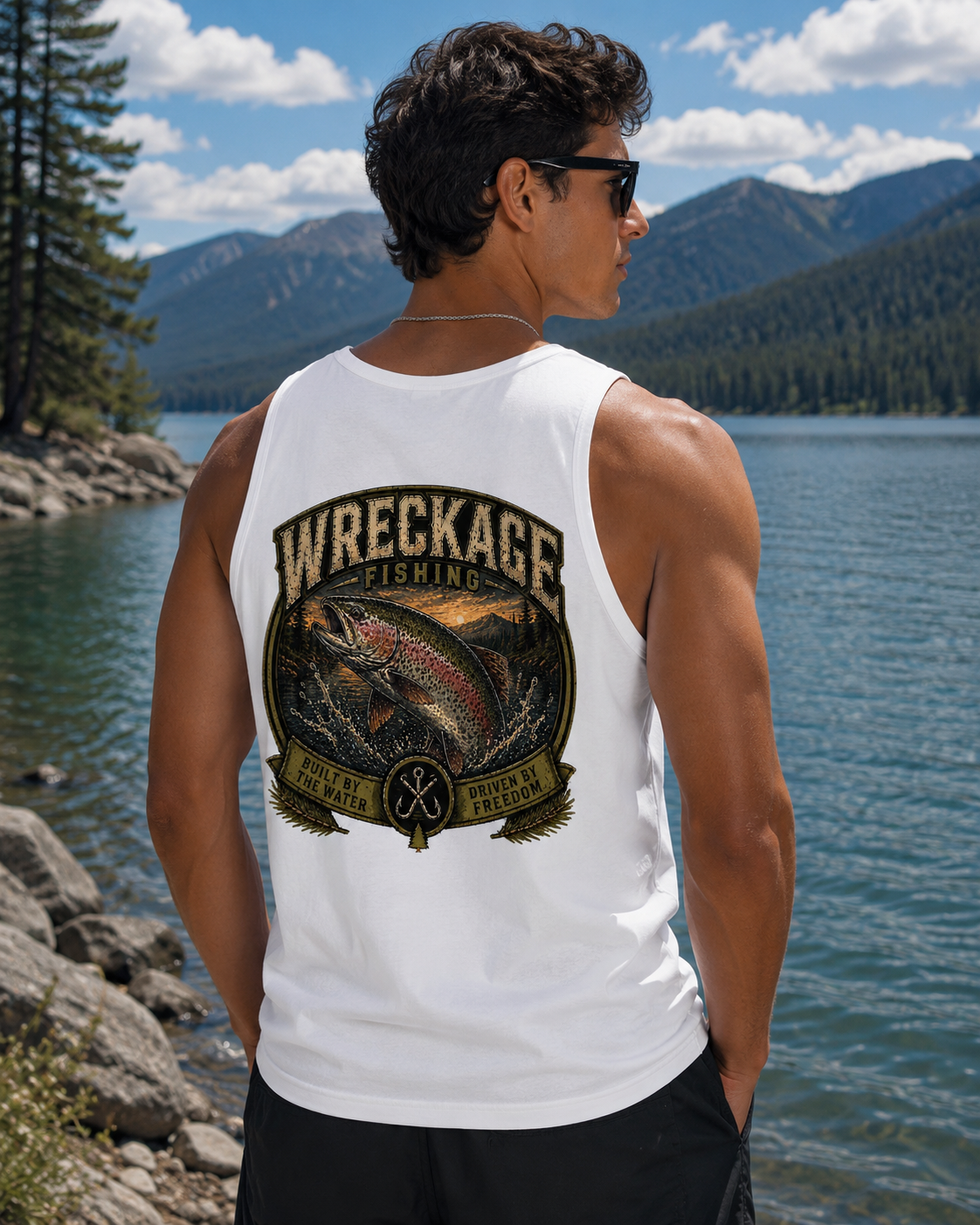 Wreckage Fishing Rainbow Trout Men's Tank Top