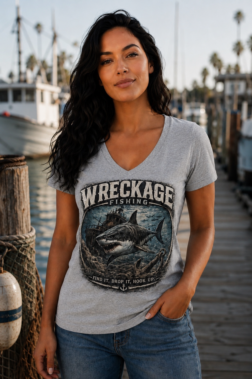 WF Shark Womens V-neck T-shirt sports gray.png