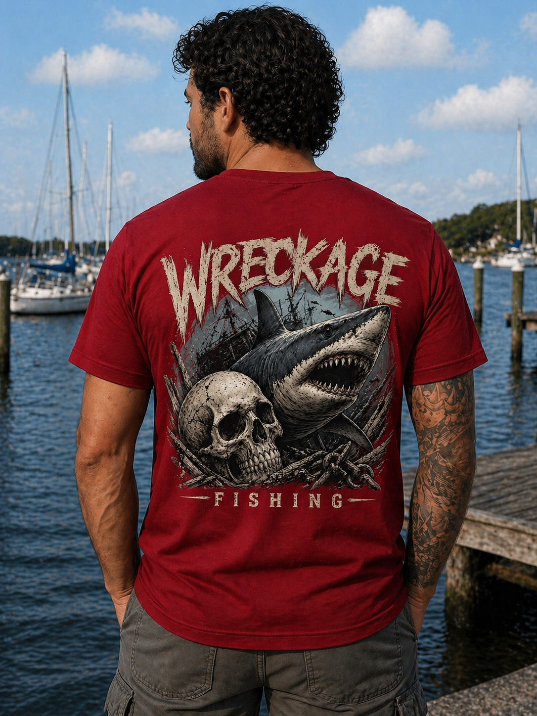 WF Skull and Shark Tshirt Red Back.png