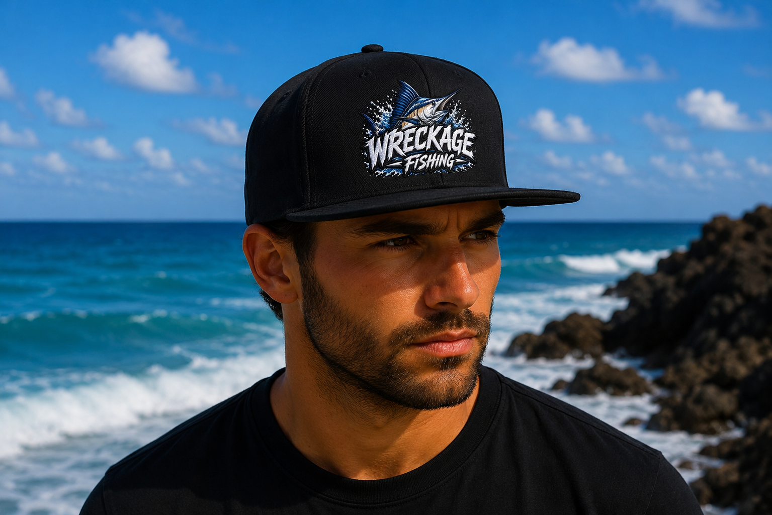WF Marlin Flat Bill Hat Black side.png