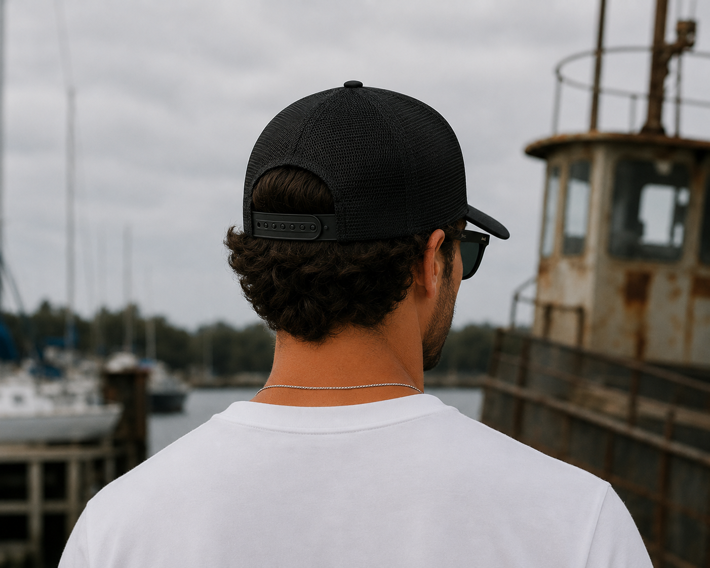 Wf shark Trucker hat Black:black back.png