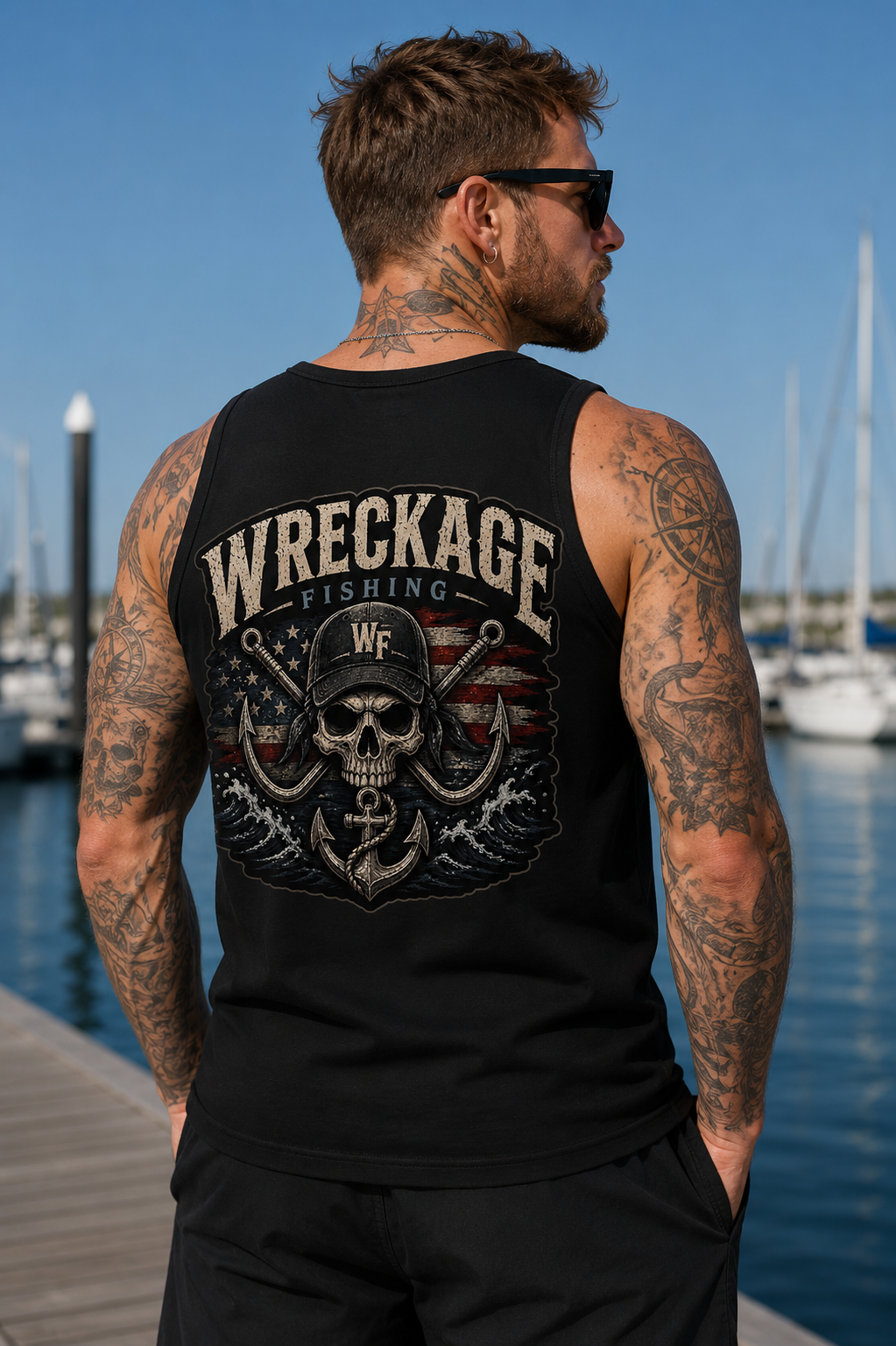Wreckage Fishing Hat and Skull Men's Tank Top