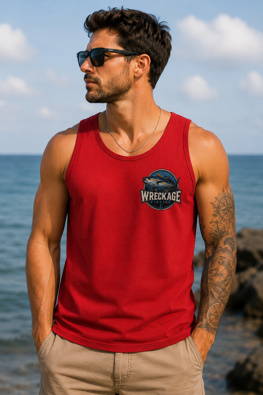 WF Bluefin tuna Mens Tank top red front.png