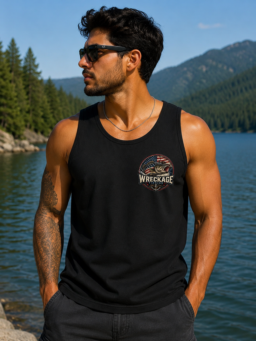 WF Patriotic Bass Men's Tank top Black front.png