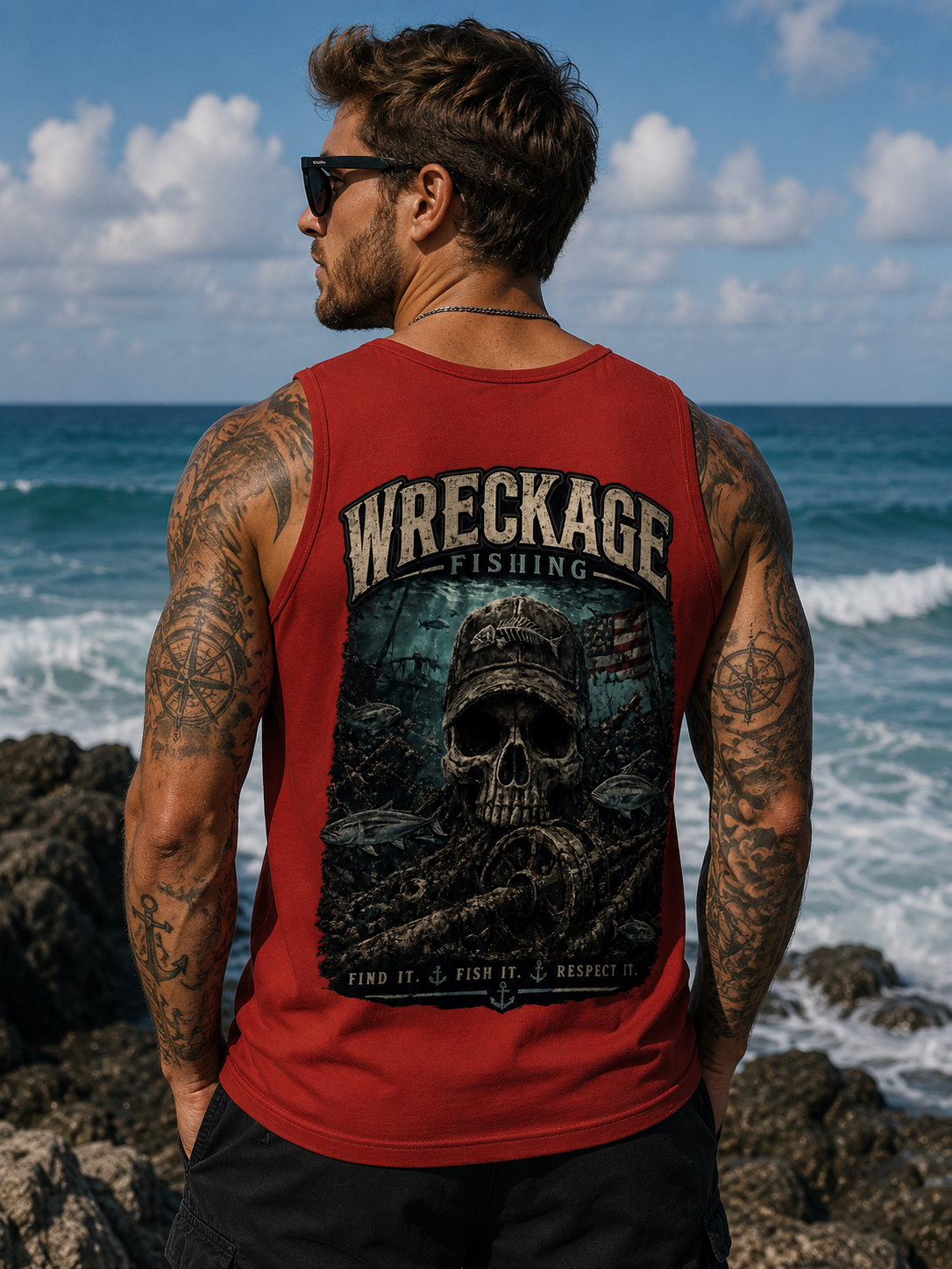Wreckage Fishing Skull and Wreckage Men's Tank Top