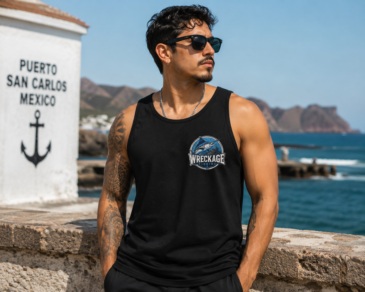 WF marlin men's Tank Top Black front.png