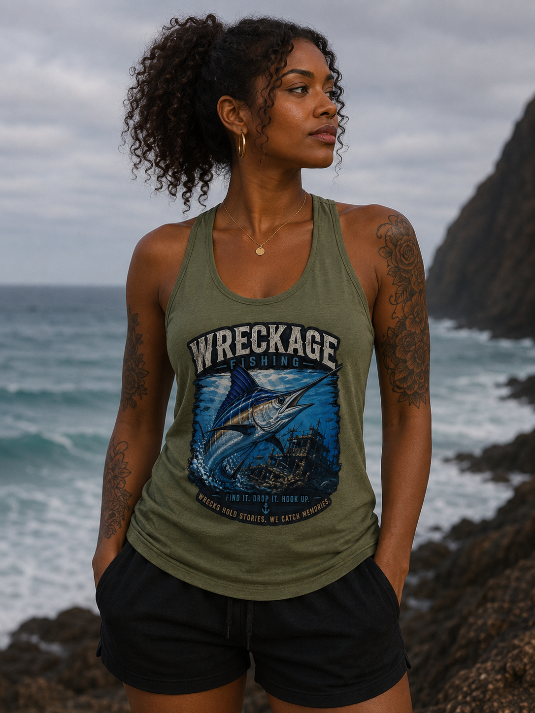 Wreckage Fishing Marlin Women's Racerback Tank
