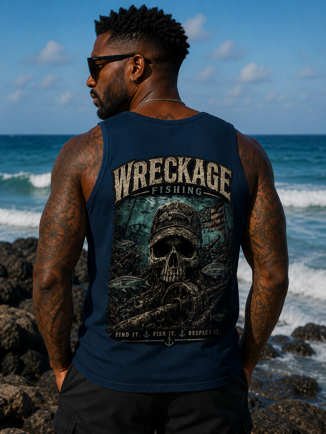 WF Skull and Wreckage Men's Tank top navy back.png