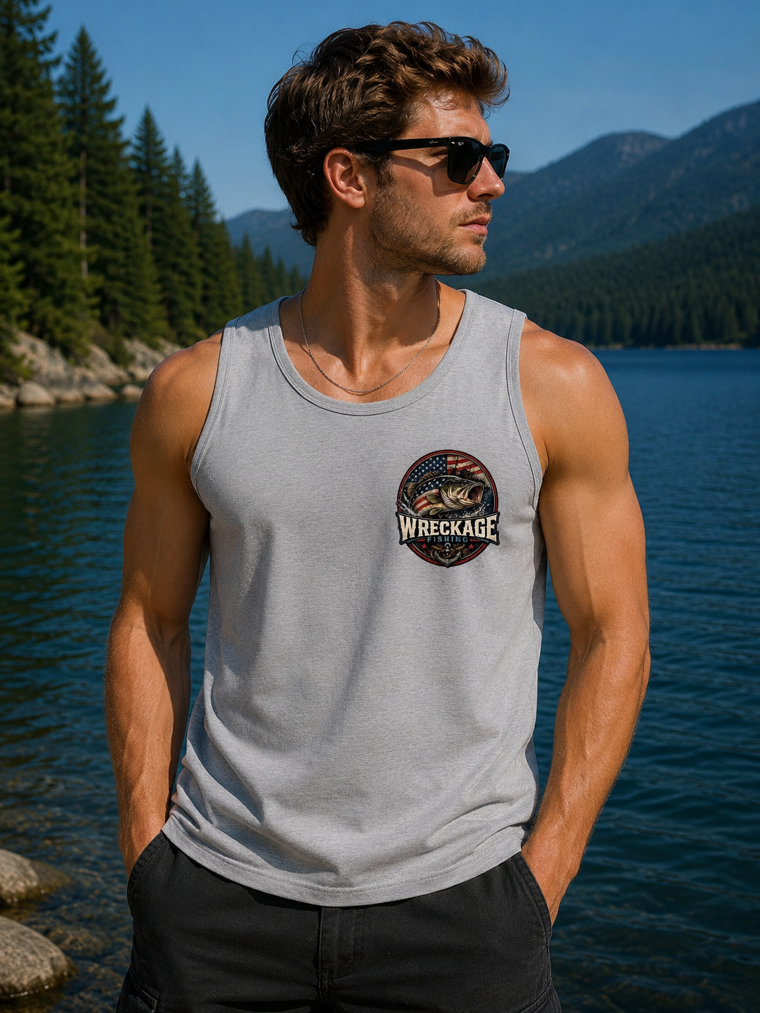 WF Patriotic Bass Men's Tank top sports gray front.png