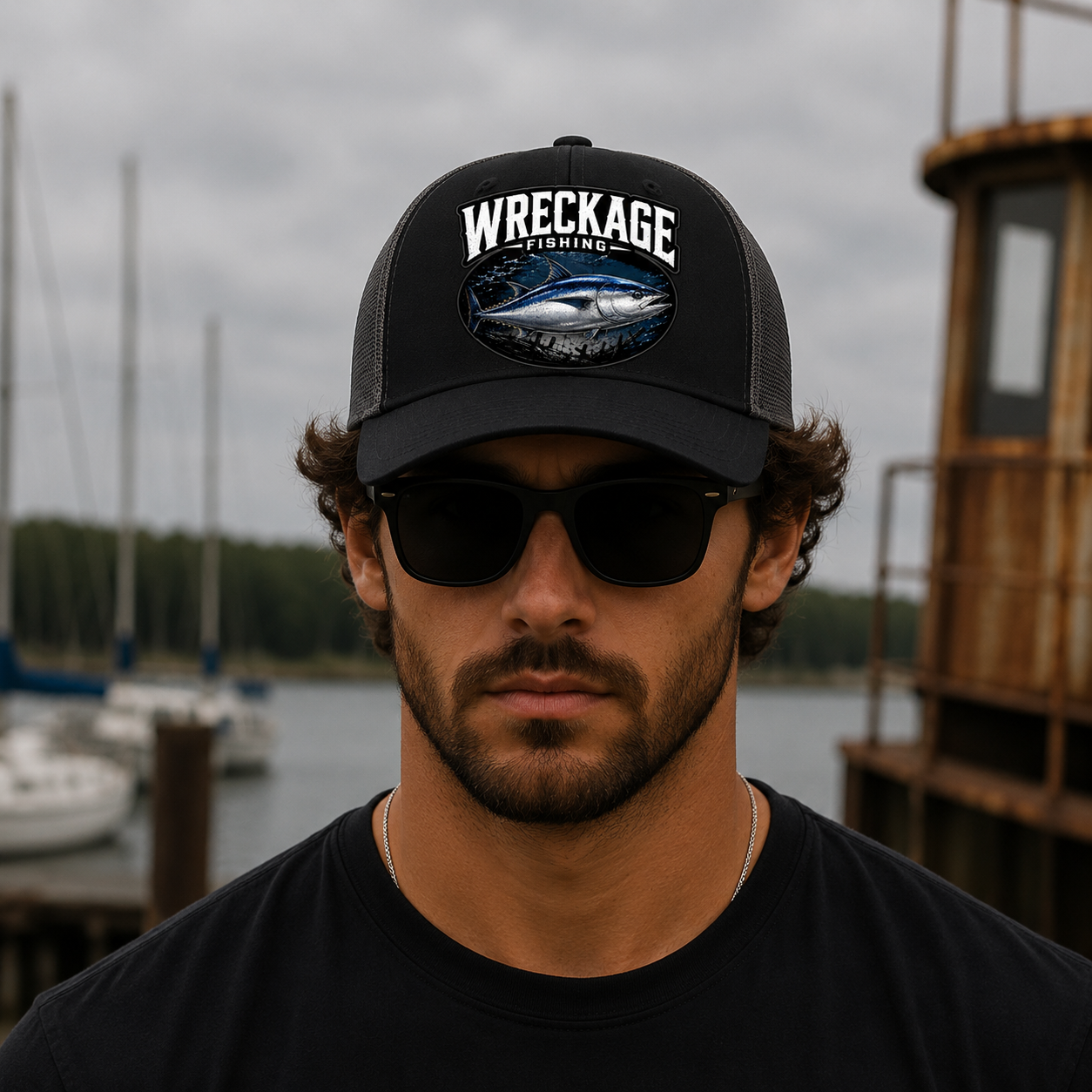 Wf Bluefin Tuna Trucker hat Black:charcoal front.png