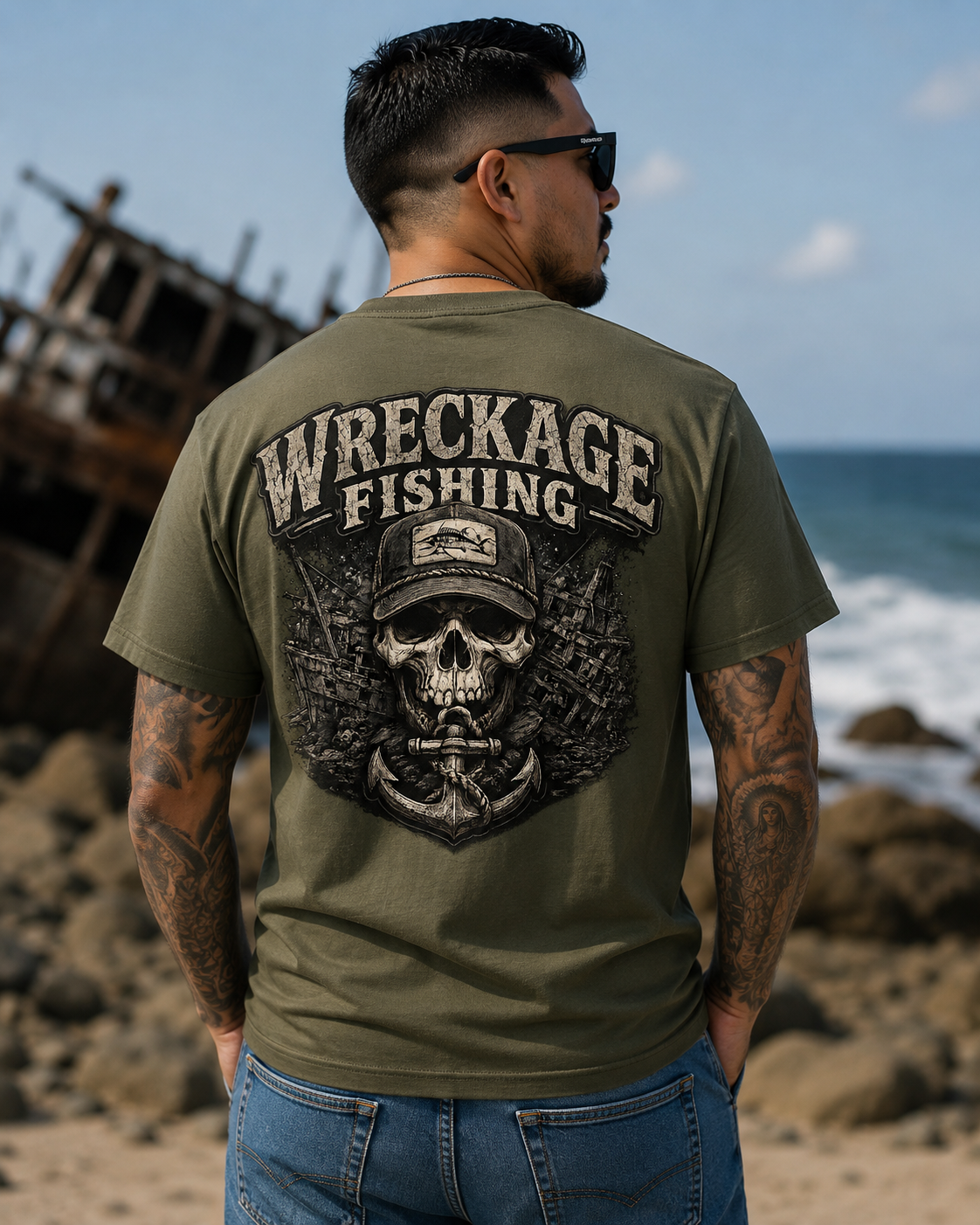 WF Black and Gray Skull Tshirt mgreen back.png