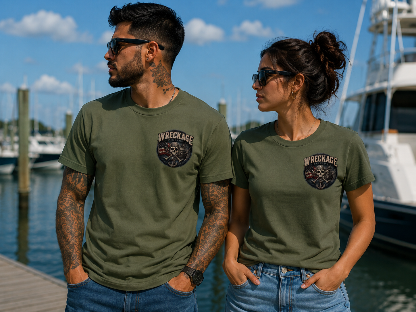 WF Pirate Ship and American Flag Tshirt mgreen front.png