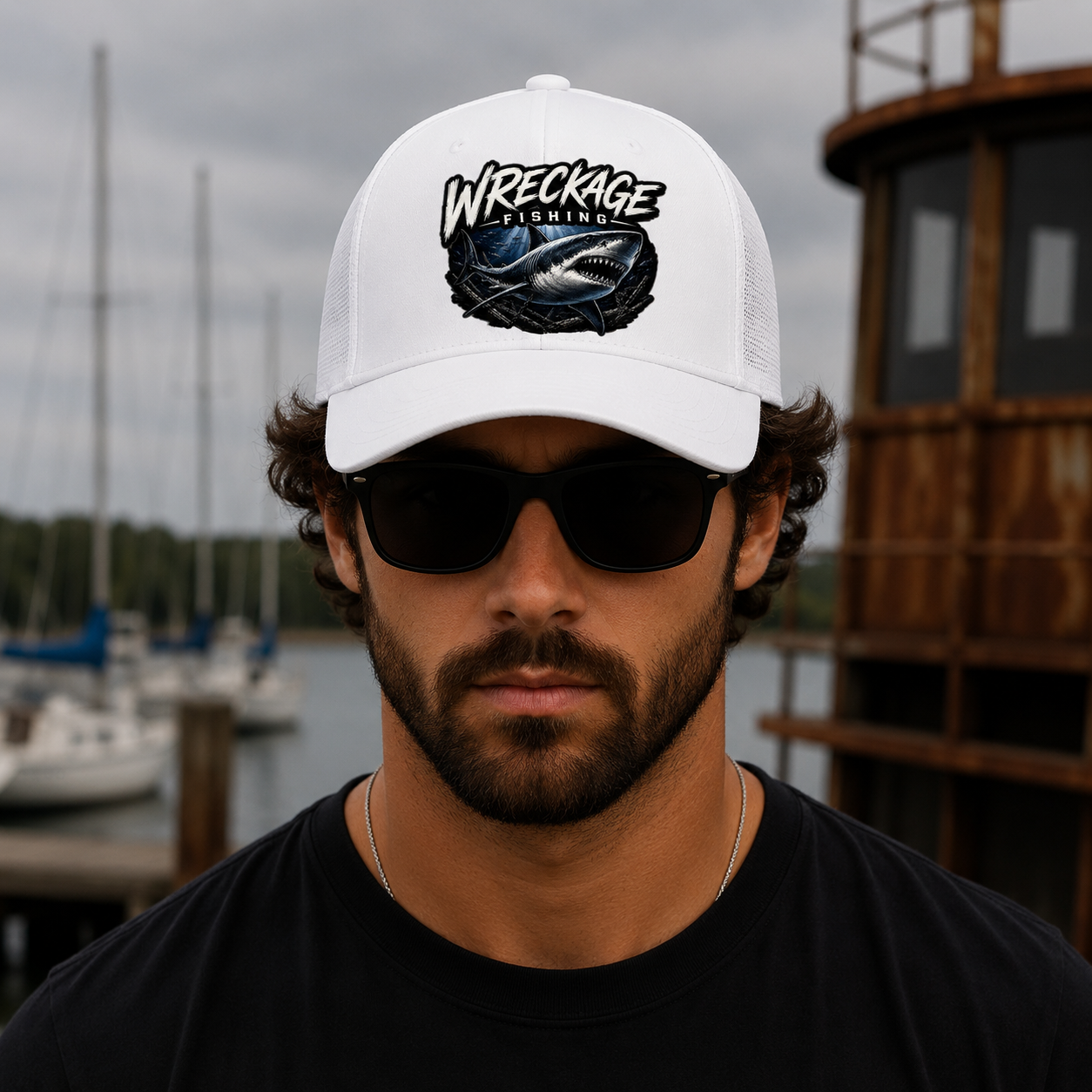 Wf shark Trucker hat white:white front.png