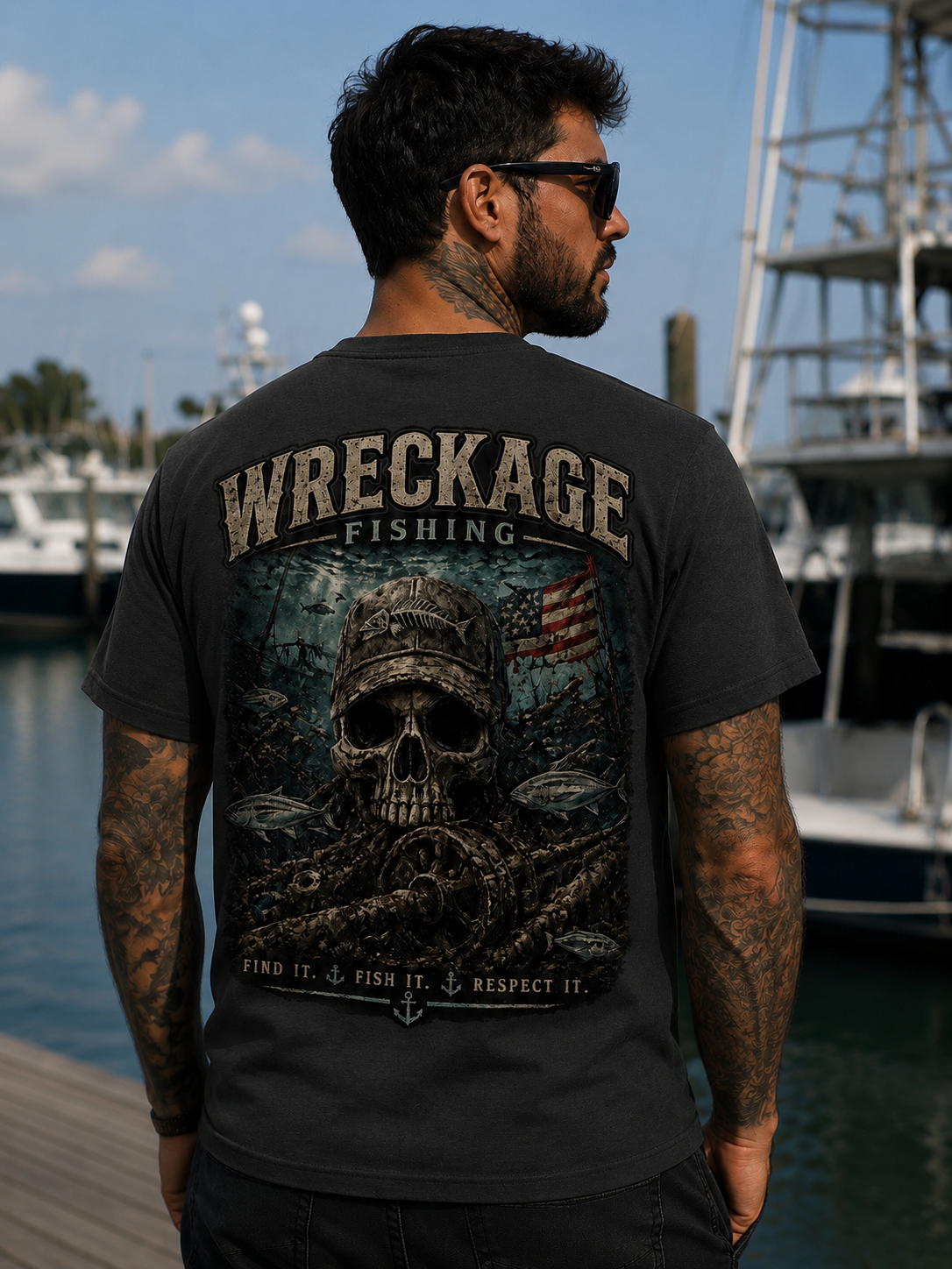 Wreckage Fishing Skull and Wreckage Men's T-Shirt